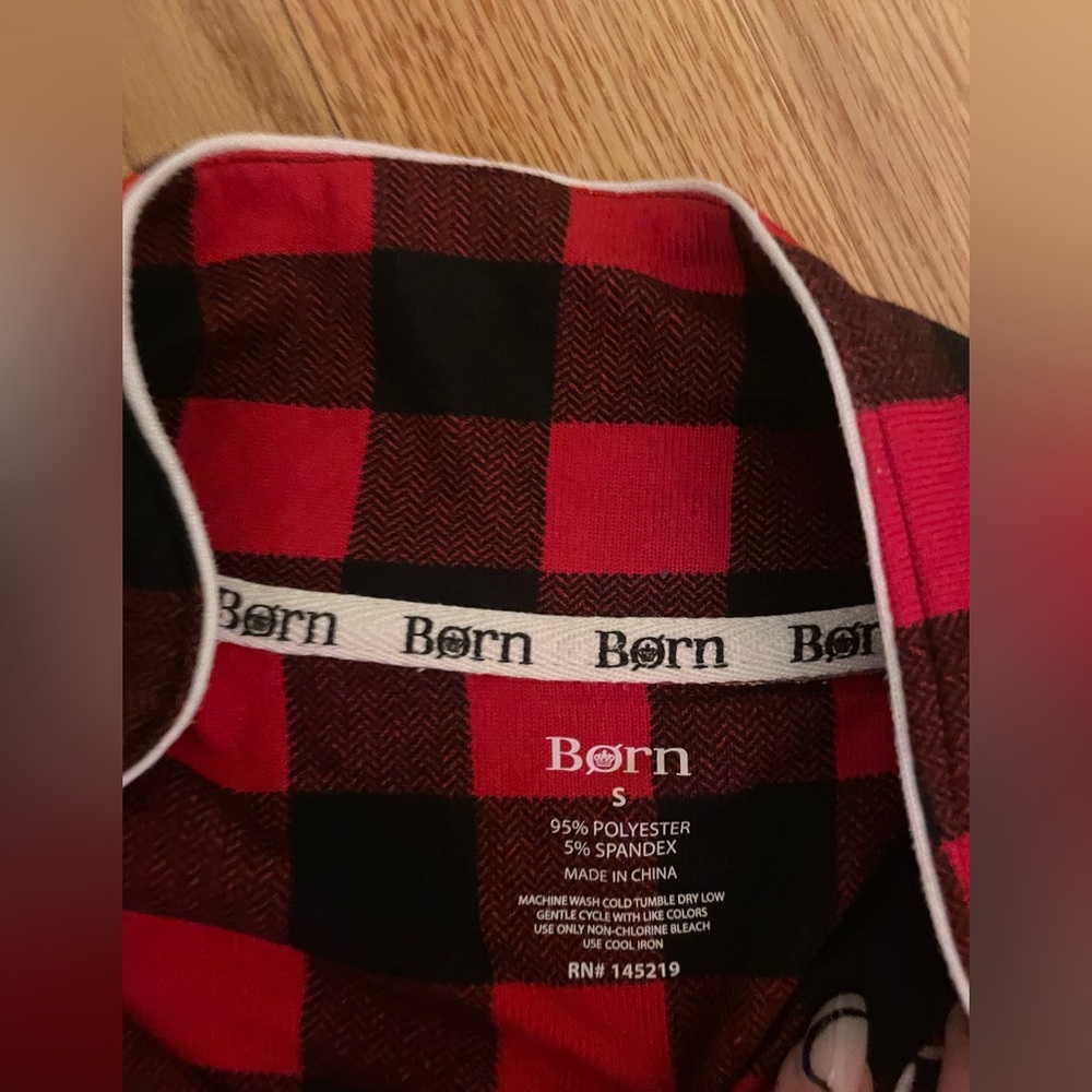 red and black pattered pj set